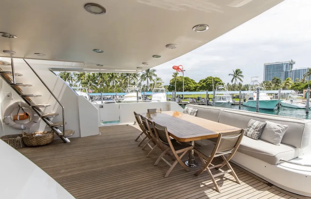 The deck of a BillsIn Yachts charter yacht in warm evening light